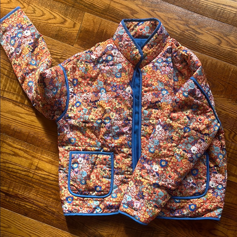 Floral Quilted Jacket with Blue Trim